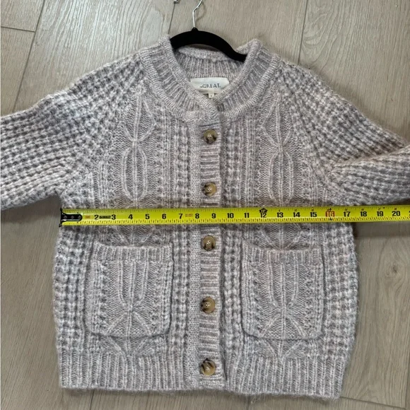 The Great. Women’s Knitted Pink/ Gray Wool Blend ButtonUp Cardigan Sweater - Picture 3 of 7